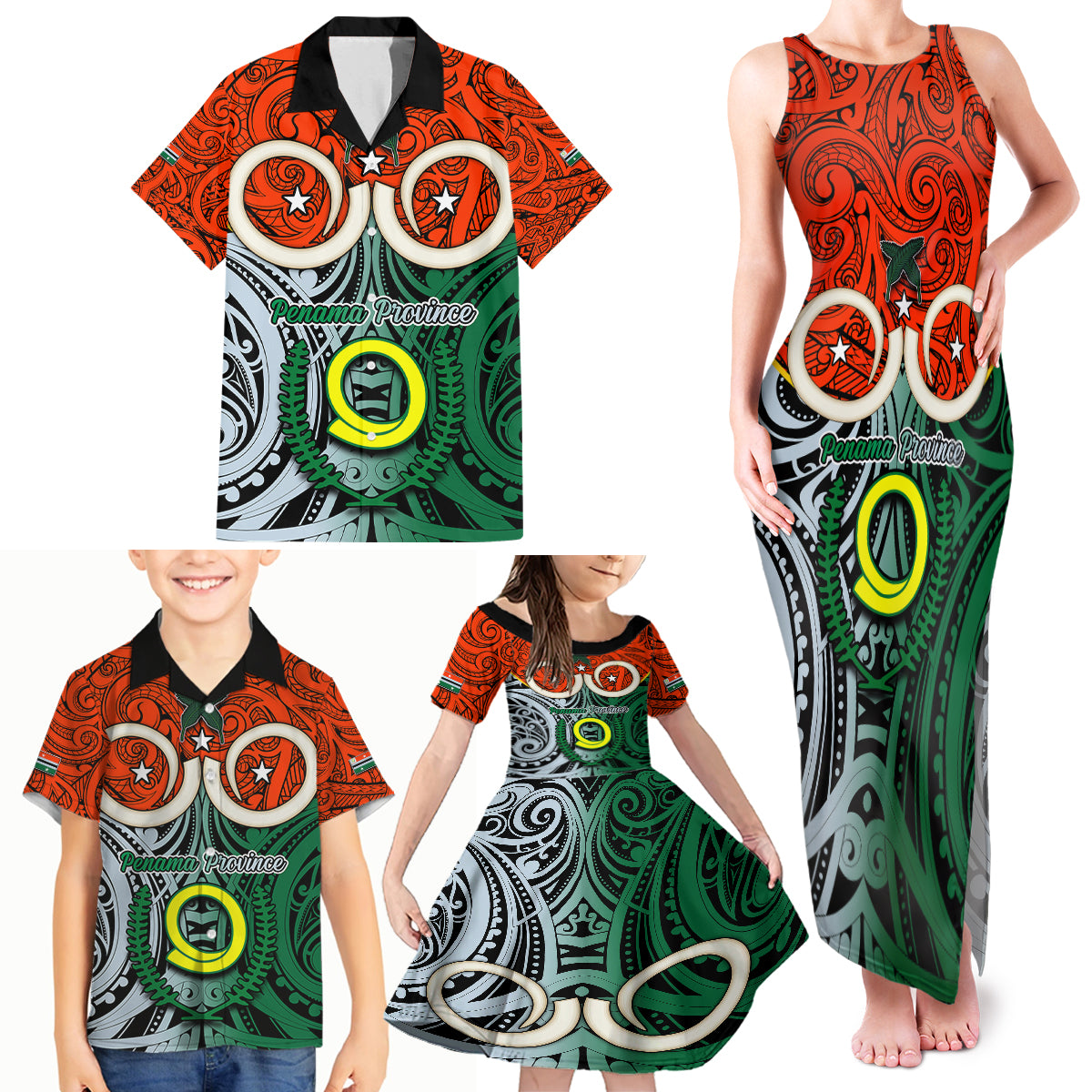 Personalised Vanuatu Penama Province Family Matching Tank Maxi Dress and Hawaiian Shirt Pig Tusk Mix Maori Pattern and Namele Leaf LT03 - Polynesian Pride