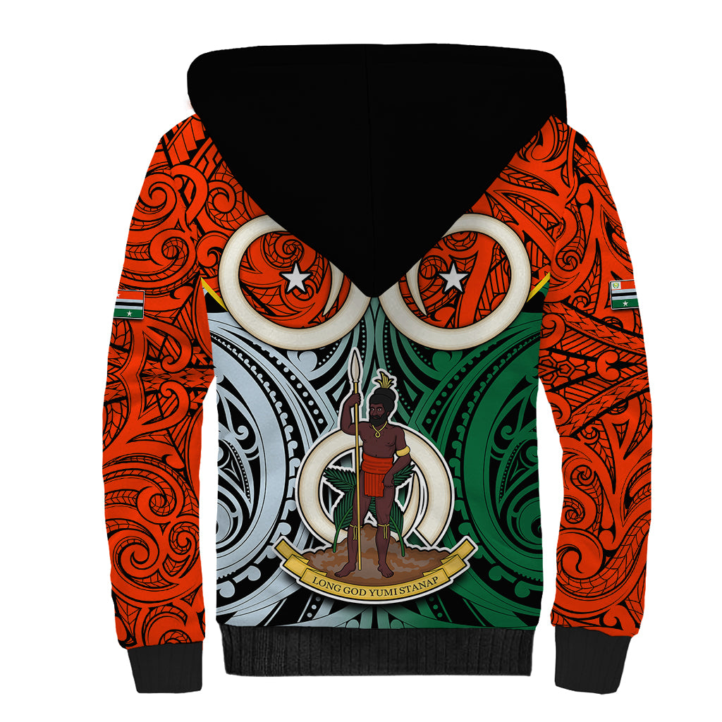 Personalised Vanuatu Penama Province Sherpa Hoodie Pig Tusk Mix Maori Pattern and Namele Leaf LT03 - Polynesian Pride