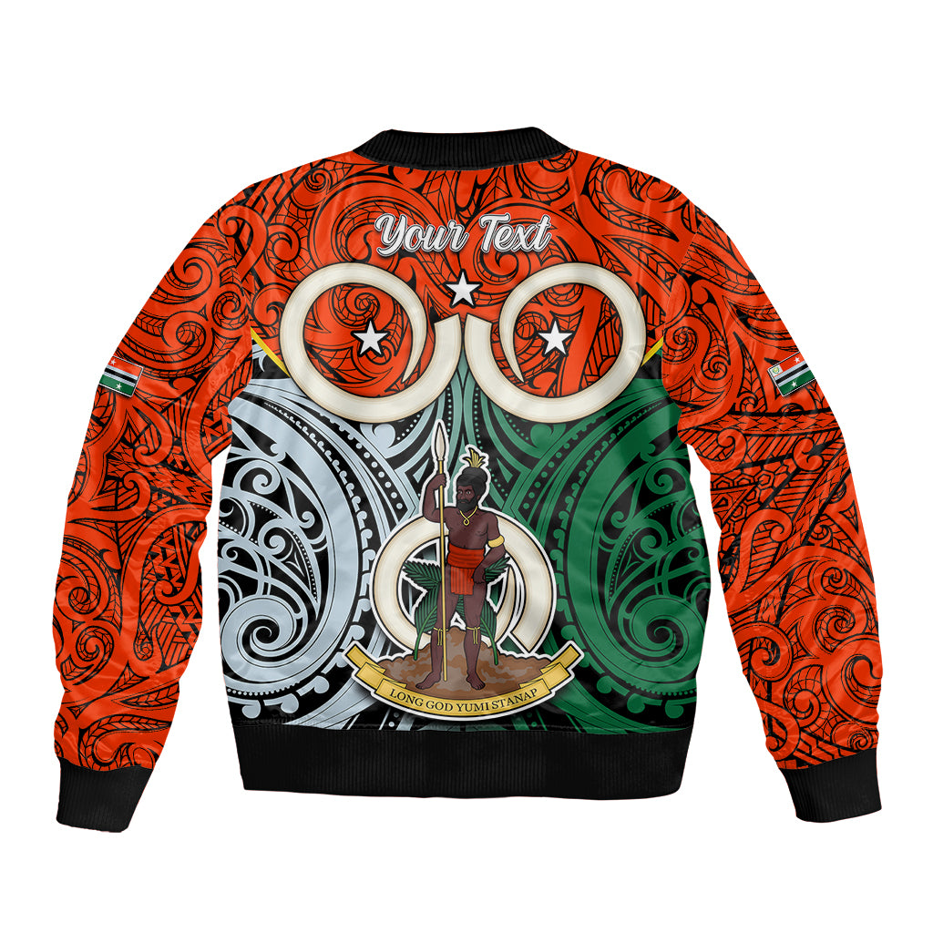 Personalised Vanuatu Penama Province Sleeve Zip Bomber Jacket Pig Tusk Mix Maori Pattern and Namele Leaf LT03 - Polynesian Pride