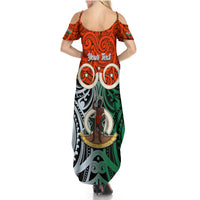Personalised Vanuatu Penama Province Summer Maxi Dress Pig Tusk Mix Maori Pattern and Namele Leaf LT03 - Polynesian Pride