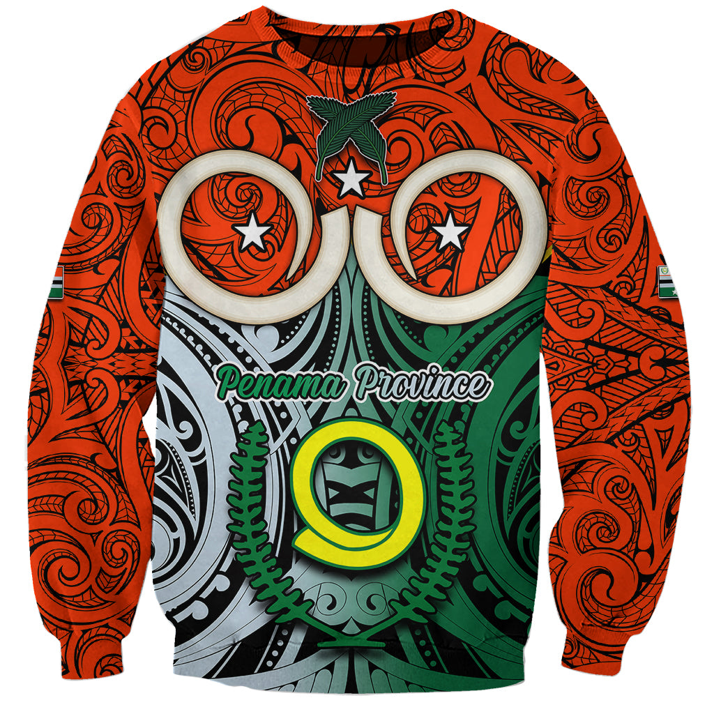 Personalised Vanuatu Penama Province Sweatshirt Pig Tusk Mix Maori Pattern and Namele Leaf LT03 Unisex Orange - Polynesian Pride