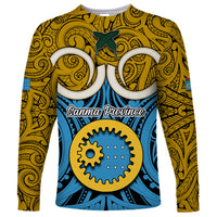 Vanuatu Sanma Province Long Sleeve Shirt Pig Tusk Mix Maori Pattern and Namele Leaf LT03 Unisex Blue - Polynesian Pride