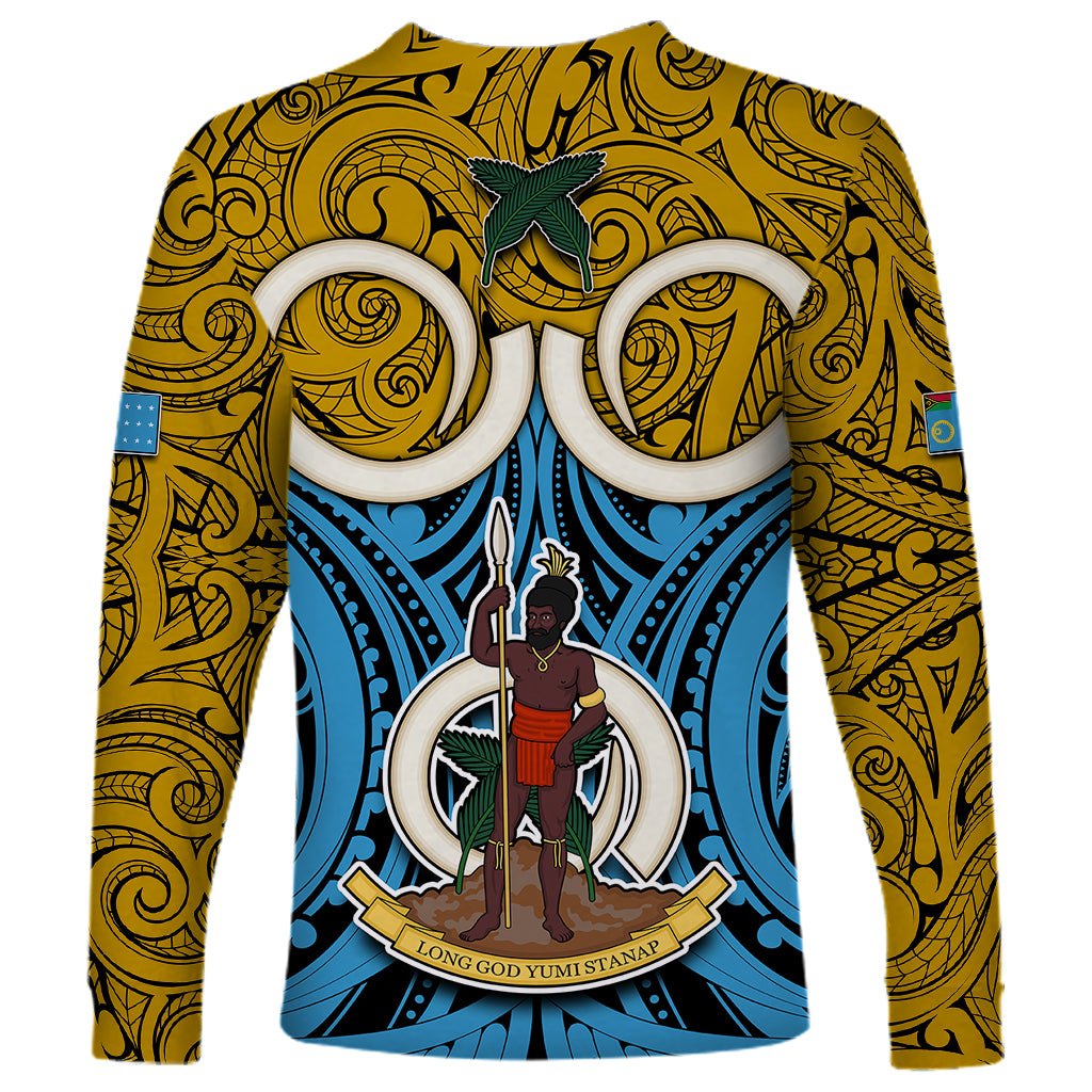 Vanuatu Sanma Province Long Sleeve Shirt Pig Tusk Mix Maori Pattern and Namele Leaf LT03 - Polynesian Pride