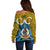 Vanuatu Sanma Province Off Shoulder Sweater Pig Tusk Mix Maori Pattern and Namele Leaf LT03 - Polynesian Pride