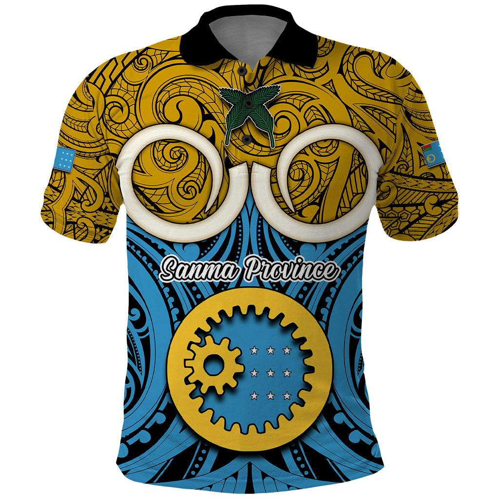 Vanuatu Sanma Province Polo Shirt Pig Tusk Mix Maori Pattern and Namele Leaf LT03 Blue - Polynesian Pride