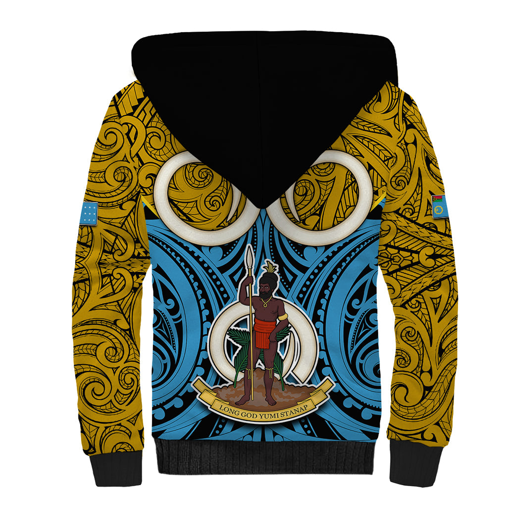 Vanuatu Sanma Province Sherpa Hoodie Pig Tusk Mix Maori Pattern and Namele Leaf LT03 - Polynesian Pride