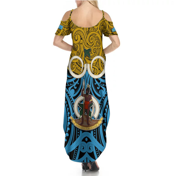 Vanuatu Couples Matching Summer Maxi Dress and Hawaiian Shirt Pig Tusk Mix Maori Pattern and Namele Leaf LT03 main image 0
