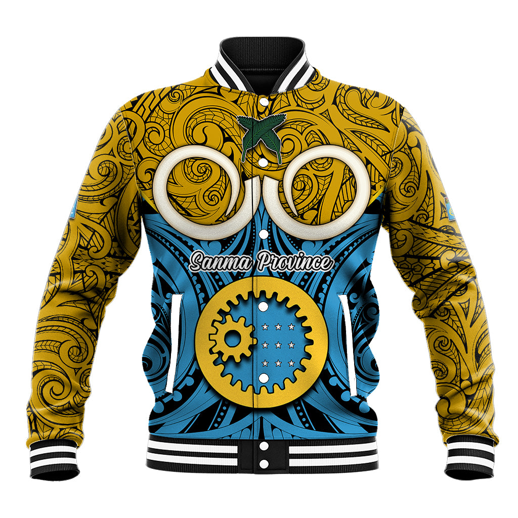 Personalised Vanuatu Sanma Province Baseball Jacket Pig Tusk Mix Maori Pattern and Namele Leaf LT03 Unisex Blue - Polynesian Pride