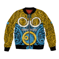 Personalised Vanuatu Sanma Province Bomber Jacket Pig Tusk Mix Maori Pattern and Namele Leaf LT03 Unisex Blue - Polynesian Pride