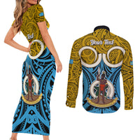 Personalised Vanuatu Sanma Province Couples Matching Short Sleeve Bodycon Dress and Long Sleeve Button Shirts Pig Tusk Mix Maori Pattern and Namele Leaf LT03 - Polynesian Pride