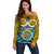 Personalised Vanuatu Sanma Province Off Shoulder Sweater Pig Tusk Mix Maori Pattern and Namele Leaf LT03 Women Blue - Polynesian Pride