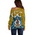 Personalised Vanuatu Sanma Province Off Shoulder Sweater Pig Tusk Mix Maori Pattern and Namele Leaf LT03 - Polynesian Pride