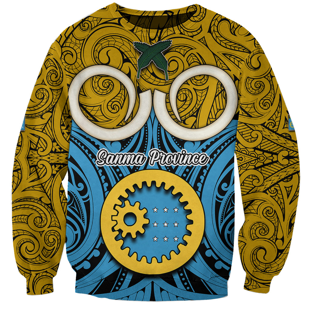 Personalised Vanuatu Sanma Province Sweatshirt Pig Tusk Mix Maori Pattern and Namele Leaf LT03 Unisex Blue - Polynesian Pride