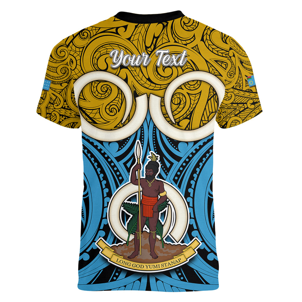 Personalised Vanuatu Sanma Province Women V Neck T Shirt Pig Tusk Mix Maori Pattern and Namele Leaf LT03 - Polynesian Pride