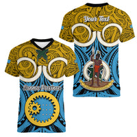 Personalised Vanuatu Sanma Province Women V Neck T Shirt Pig Tusk Mix Maori Pattern and Namele Leaf LT03 - Polynesian Pride