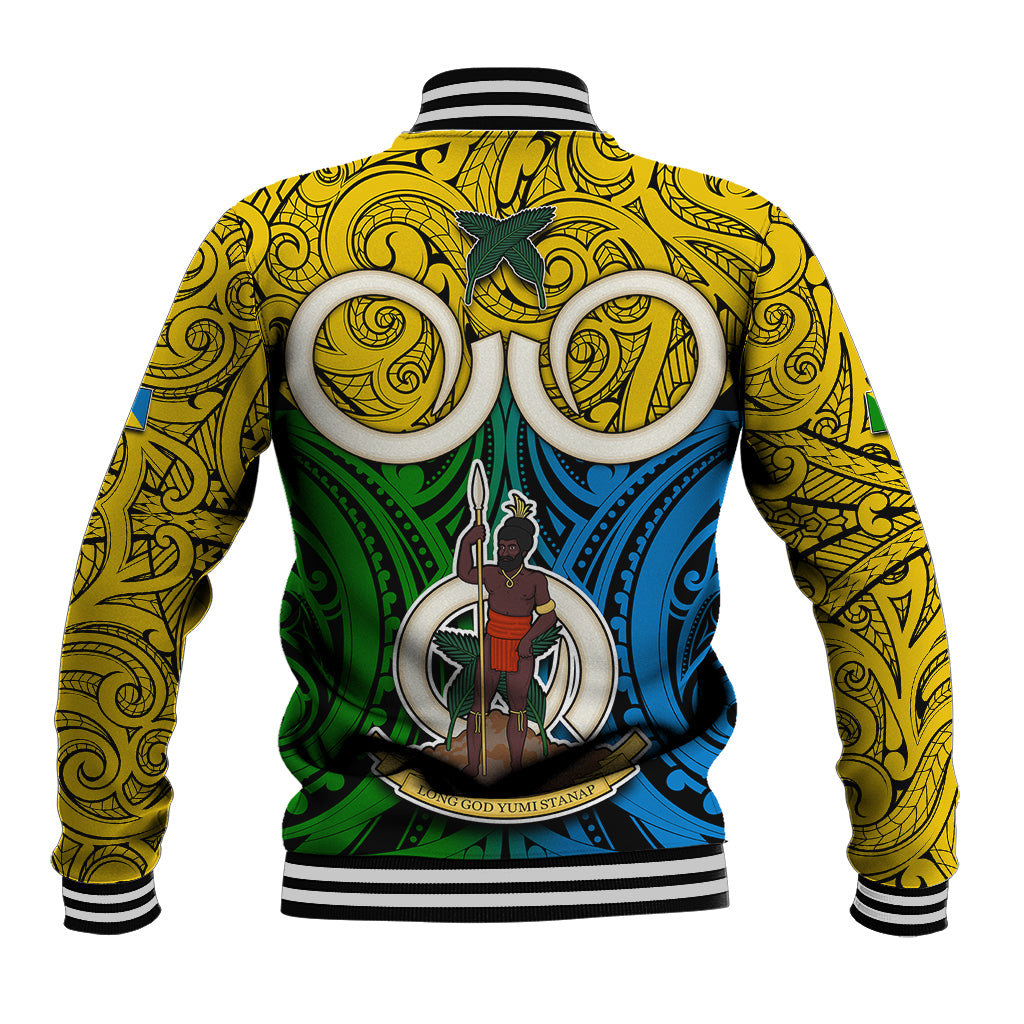 Vanuatu Malampa Province Baseball Jacket Pig Tusk Mix Maori Pattern and Namele Leaf LT03 - Polynesian Pride