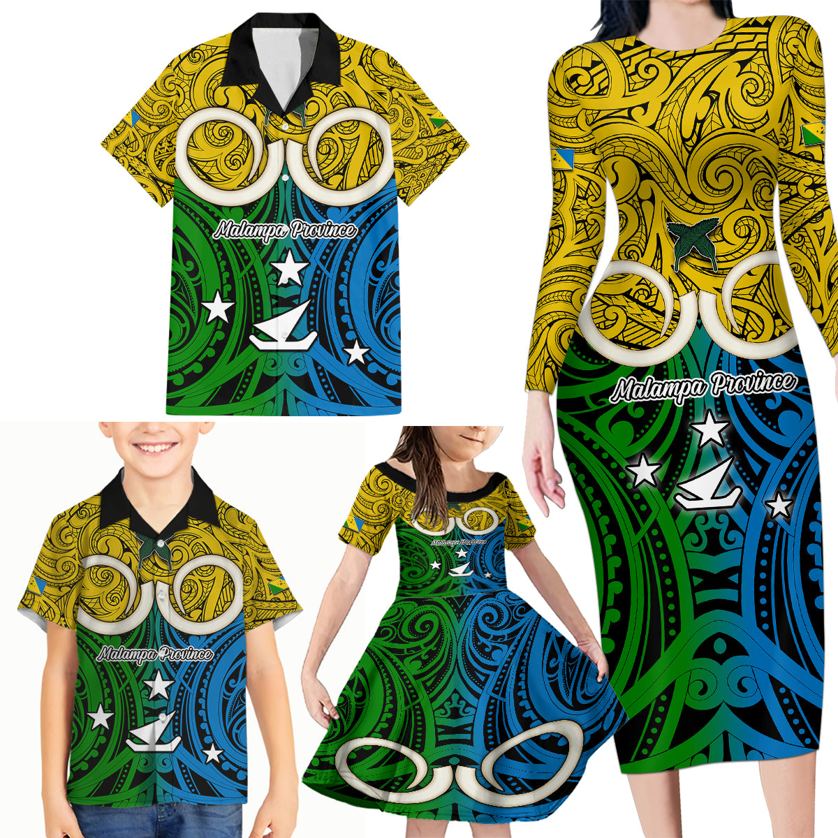 Vanuatu Malampa Province Family Matching Long Sleeve Bodycon Dress and Hawaiian Shirt Pig Tusk Mix Maori Pattern and Namele Leaf LT03 - Polynesian Pride