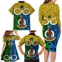 Vanuatu Malampa Province Family Matching Long Sleeve Bodycon Dress and Hawaiian Shirt Pig Tusk Mix Maori Pattern and Namele Leaf LT03 - Polynesian Pride