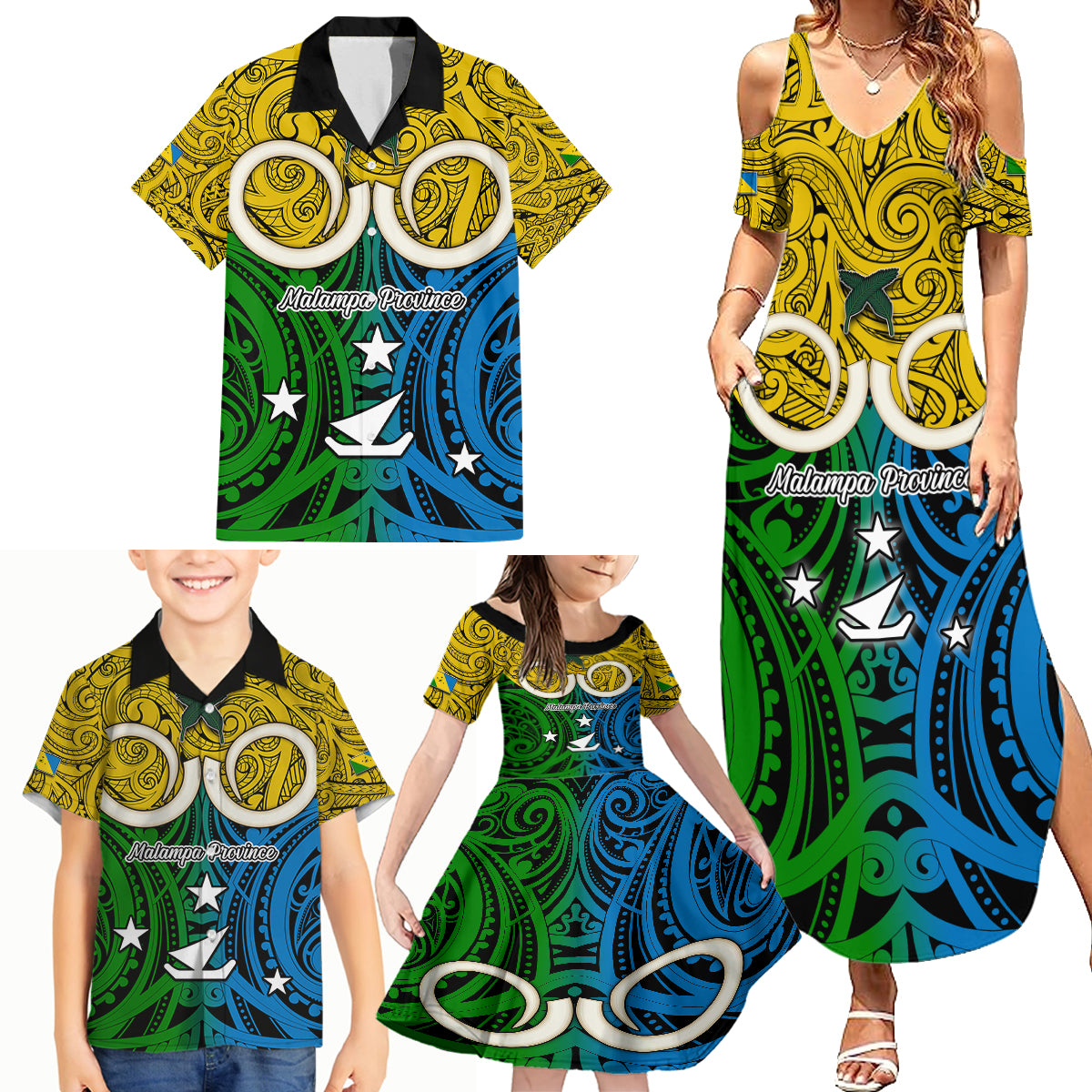 Vanuatu Malampa Province Family Matching Summer Maxi Dress and Hawaiian Shirt Pig Tusk Mix Maori Pattern and Namele Leaf LT03 - Polynesian Pride
