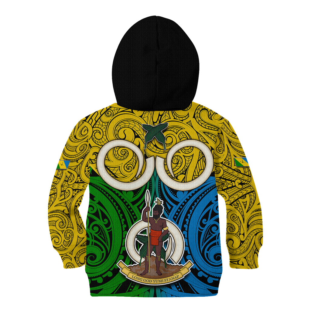 Vanuatu Malampa Province Kid Hoodie Pig Tusk Mix Maori Pattern and Namele Leaf LT03 - Polynesian Pride