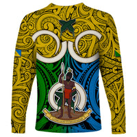 Vanuatu Malampa Province Long Sleeve Shirt Pig Tusk Mix Maori Pattern and Namele Leaf LT03 - Polynesian Pride