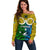 Vanuatu Malampa Province Off Shoulder Sweater Pig Tusk Mix Maori Pattern and Namele Leaf LT03 Women Yellow - Polynesian Pride