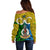 Vanuatu Malampa Province Off Shoulder Sweater Pig Tusk Mix Maori Pattern and Namele Leaf LT03 - Polynesian Pride