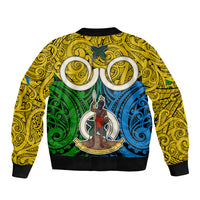 Vanuatu Malampa Province Sleeve Zip Bomber Jacket Pig Tusk Mix Maori Pattern and Namele Leaf LT03 - Polynesian Pride