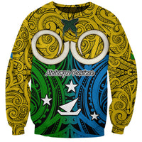 Vanuatu Malampa Province Sweatshirt Pig Tusk Mix Maori Pattern and Namele Leaf LT03 Unisex Yellow - Polynesian Pride