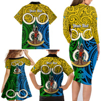 Personalised Vanuatu Malampa Province Family Matching Long Sleeve Bodycon Dress and Hawaiian Shirt Pig Tusk Mix Maori Pattern and Namele Leaf LT03 - Polynesian Pride