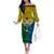 Personalised Vanuatu Malampa Province Family Matching Off Shoulder Long Sleeve Dress and Hawaiian Shirt Pig Tusk Mix Maori Pattern and Namele Leaf LT03 Mom's Dress Yellow - Polynesian Pride
