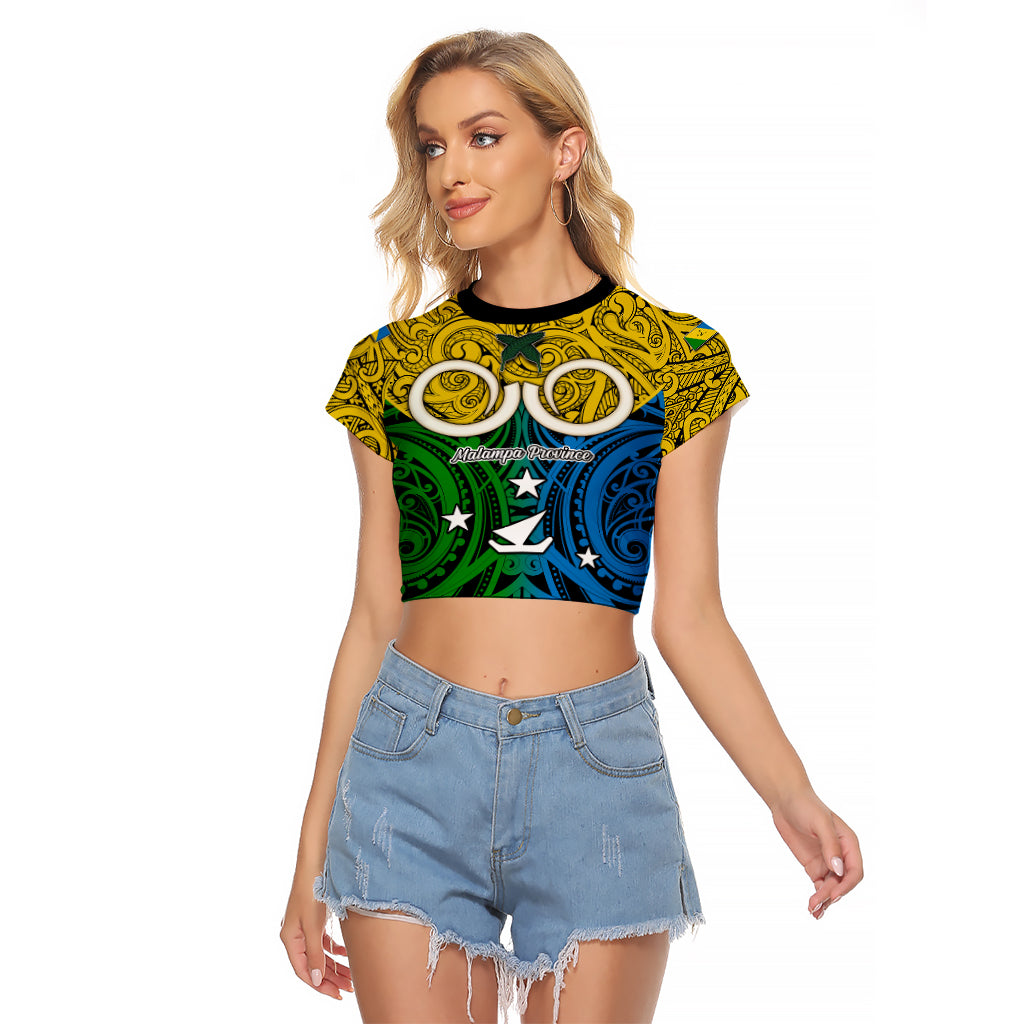 Personalised Vanuatu Malampa Province Raglan Cropped T Shirt Pig Tusk Mix Maori Pattern and Namele Leaf LT03 Female Yellow - Polynesian Pride