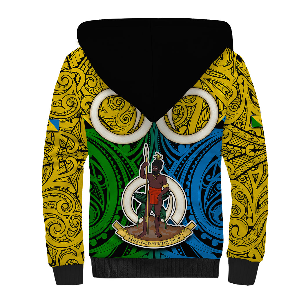 Personalised Vanuatu Malampa Province Sherpa Hoodie Pig Tusk Mix Maori Pattern and Namele Leaf LT03 - Polynesian Pride