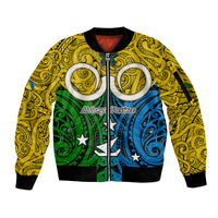 Personalised Vanuatu Malampa Province Sleeve Zip Bomber Jacket Pig Tusk Mix Maori Pattern and Namele Leaf LT03 Unisex Yellow - Polynesian Pride