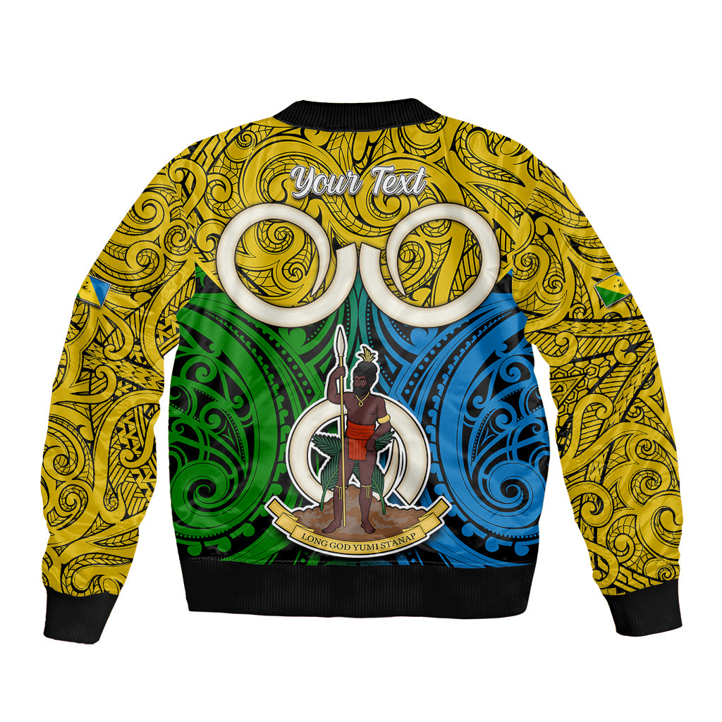 Personalised Vanuatu Malampa Province Sleeve Zip Bomber Jacket Pig Tusk Mix Maori Pattern and Namele Leaf LT03 - Polynesian Pride