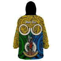 Personalised Vanuatu Malampa Province Wearable Blanket Hoodie Pig Tusk Mix Maori Pattern and Namele Leaf LT03 - Polynesian Pride