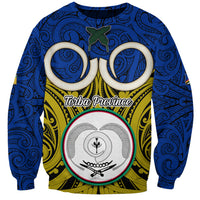Vanuatu Torba Province Sweatshirt Pig Tusk Mix Maori Pattern and Namele Leaf LT03 Unisex Blue - Polynesian Pride
