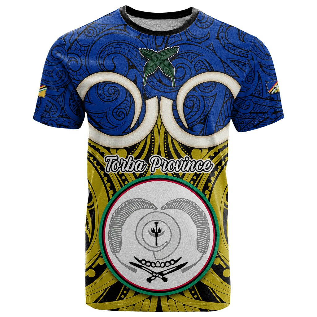 Vanuatu Torba Province T Shirt Pig Tusk Mix Maori Pattern and Namele Leaf LT03 Blue - Polynesian Pride