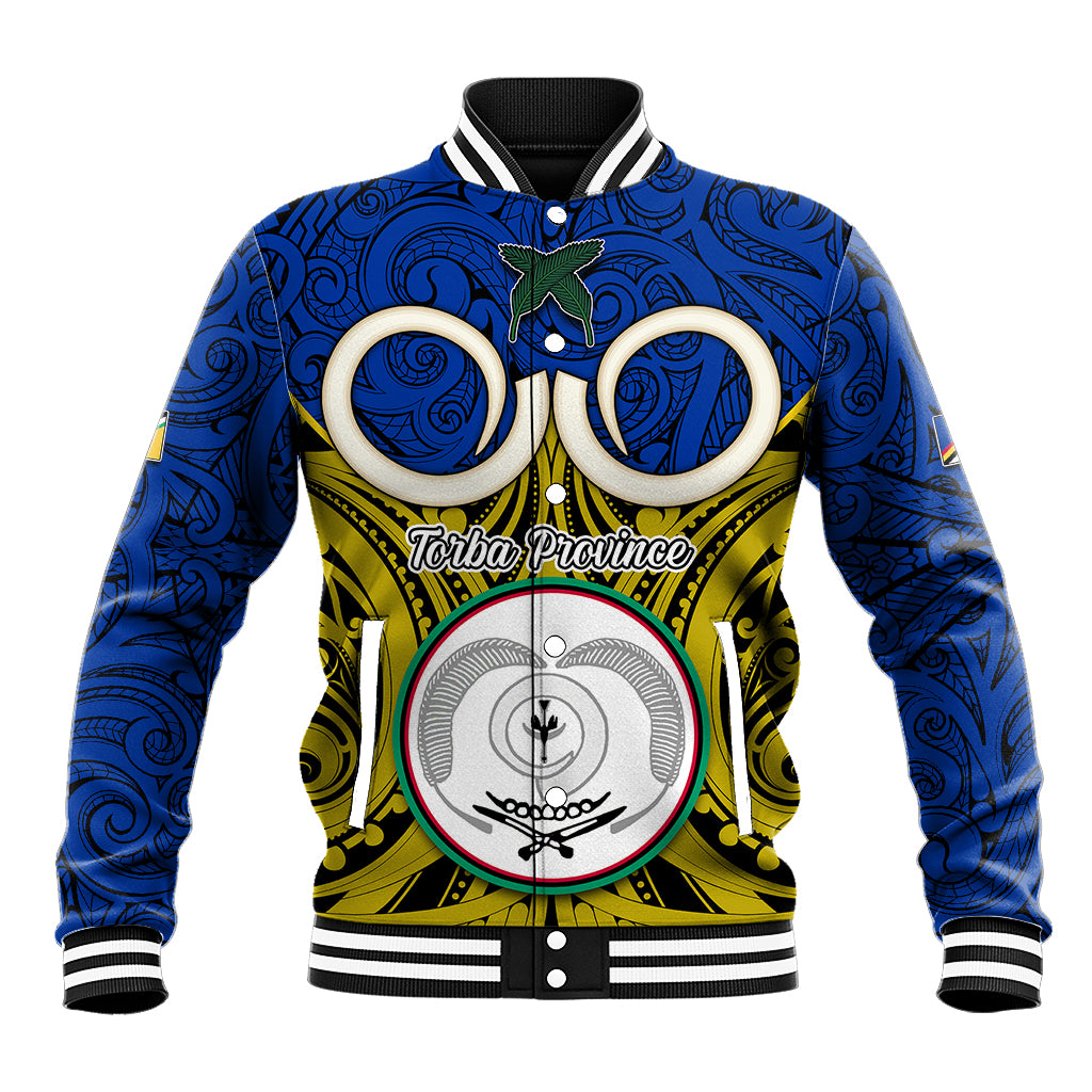 Personalised Vanuatu Torba Province Baseball Jacket Pig Tusk Mix Maori Pattern and Namele Leaf LT03 Unisex Blue - Polynesian Pride