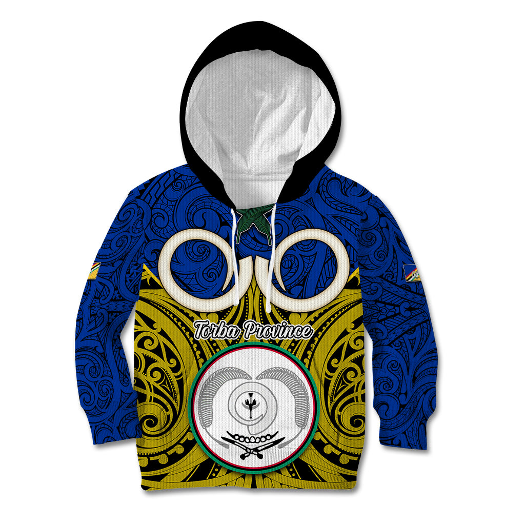 Personalised Vanuatu Torba Province Kid Hoodie Pig Tusk Mix Maori Pattern and Namele Leaf LT03 Hoodie Blue - Polynesian Pride