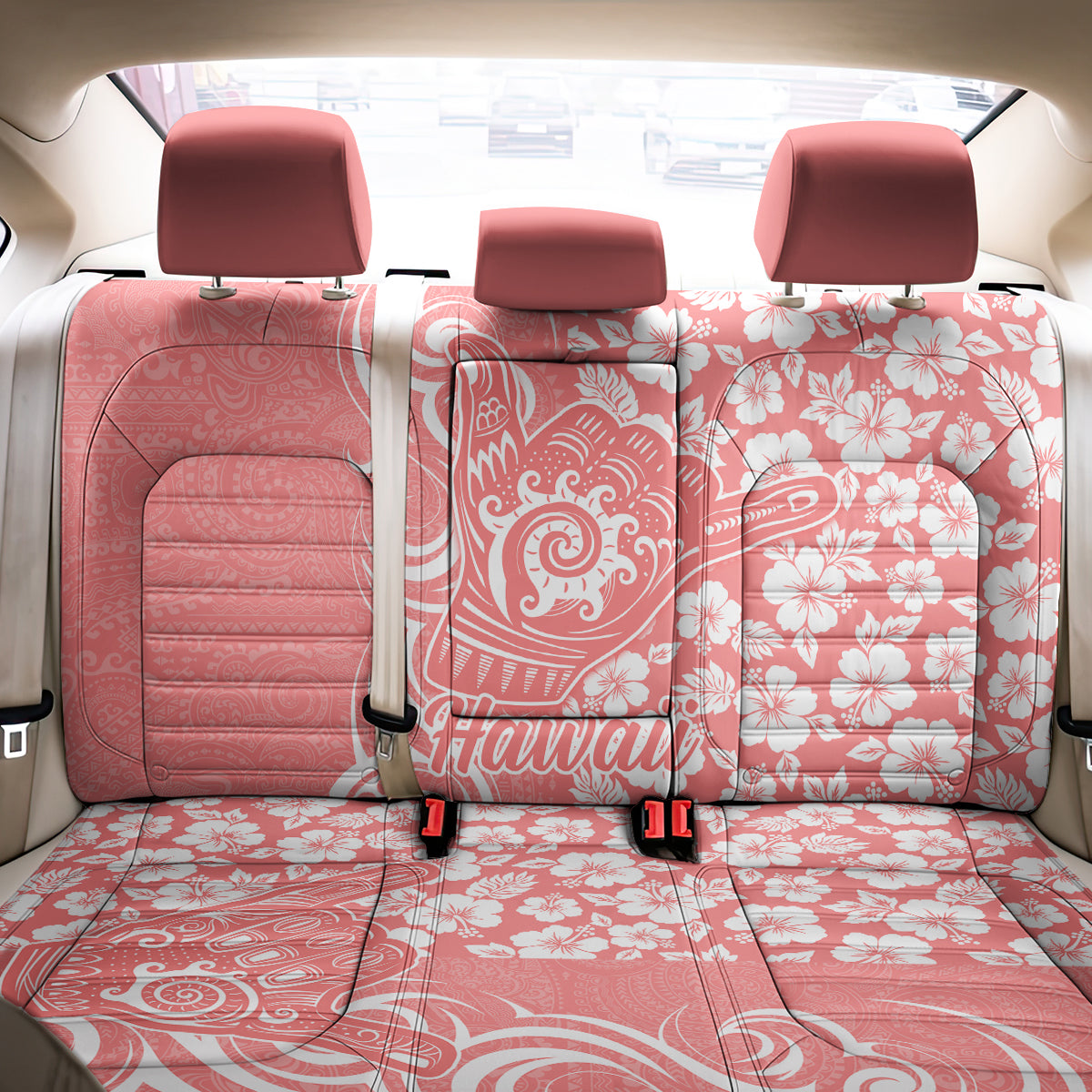 Hawaii Kauai Island Back Car Seat Cover Hibiscus Pattern Seamless Tribal Simple Pink Pastel
