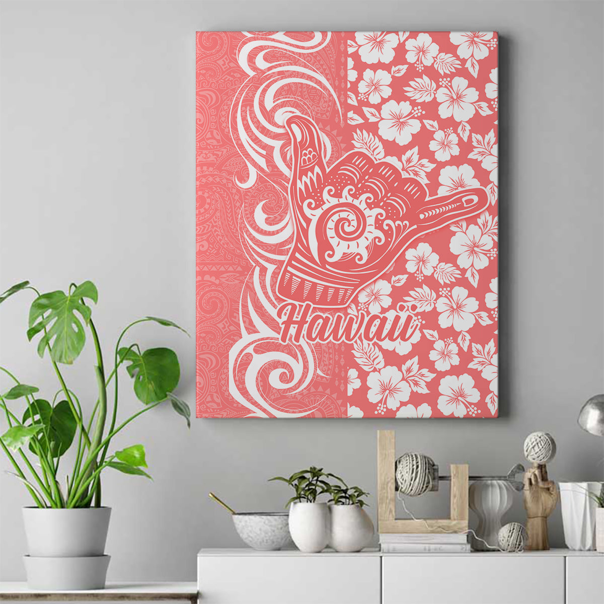 Hawaii Kauai Island Canvas Wall Art Hibiscus Pattern Seamless Tribal Simple Pink Pastel LT03 Pink - Polynesian Pride