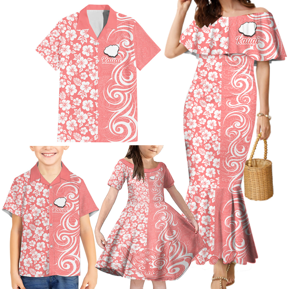 Hawaii Kauai Island Family Matching Mermaid Dress and Hawaiian Shirt H