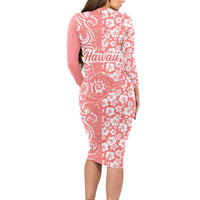 Hawaii Kauai Island Long Sleeve Bodycon Dress Hibiscus Pattern Seamless Tribal Simple Pink Pastel LT03 - Polynesian Pride