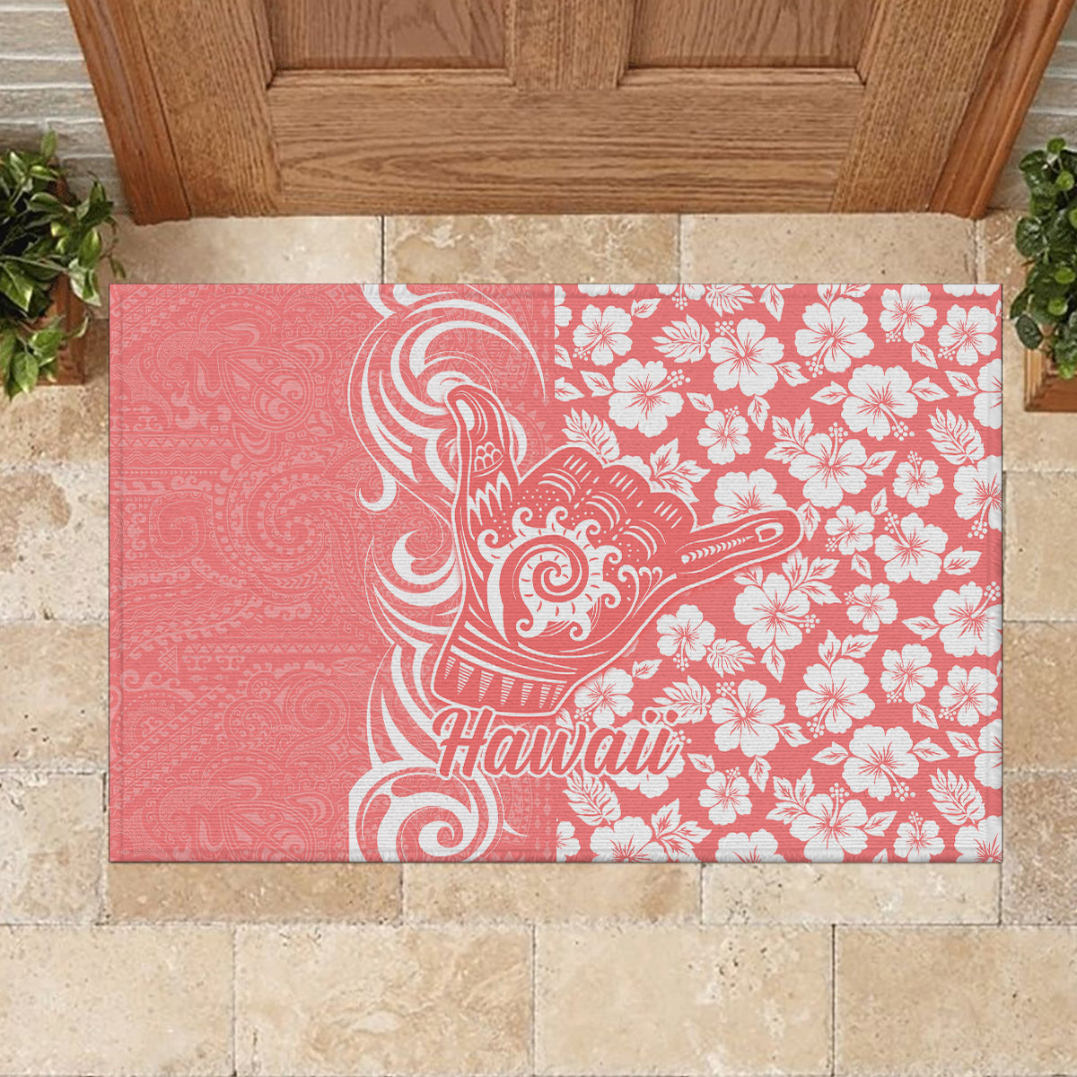 Hawaii Kauai Island Rubber Doormat Hibiscus Pattern Seamless Tribal Simple Pink Pastel LT03 - Polynesian Pride