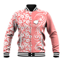 Custom Hawaii Kauai Island Baseball Jacket Hibiscus Pattern Seamless Tribal Simple Pink Pastel LT03 Unisex Pink - Polynesian Pride