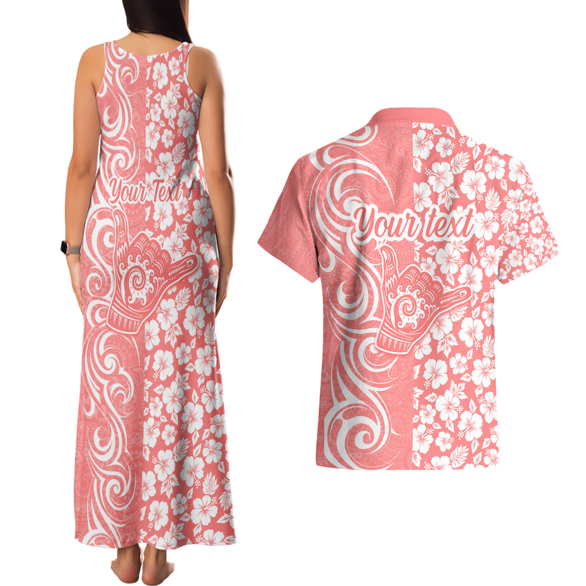 Custom Hawaii Kauai Island Couples Matching Tank Maxi Dress and Hawaiian Shirt Hibiscus Pattern Seamless Tribal Simple Pink Pastel LT03 - Polynesian Pride