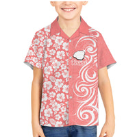 Custom Hawaii Kauai Island Family Matching Mermaid Dress and Hawaiian Shirt Hibiscus Pattern Seamless Tribal Simple Pink Pastel LT03 Son's Shirt Pink - Polynesian Pride