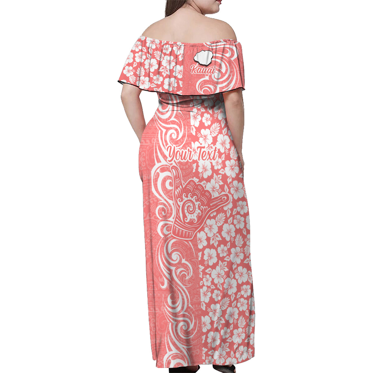 Custom Hawaii Kauai Island Family Matching Off Shoulder Maxi Dress and Hawaiian Shirt Hibiscus Pattern Seamless Tribal Simple Pink Pastel LT03 - Polynesian Pride