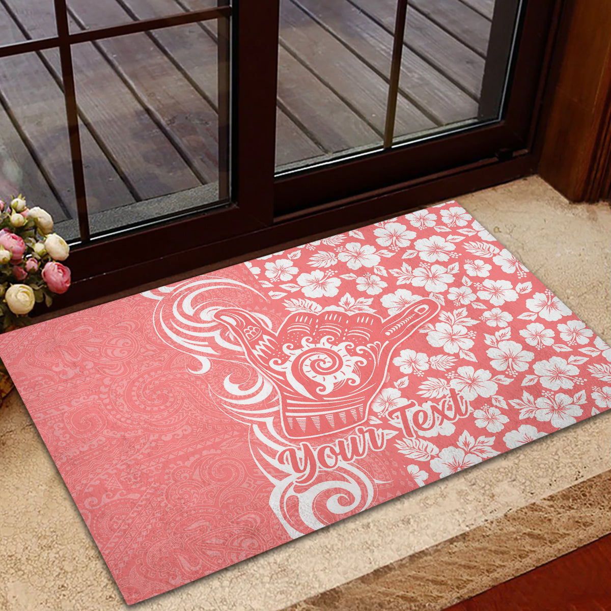 Custom Hawaii Kauai Island Rubber Doormat Hibiscus Pattern Seamless Tribal Simple Pink Pastel LT03 - Polynesian Pride